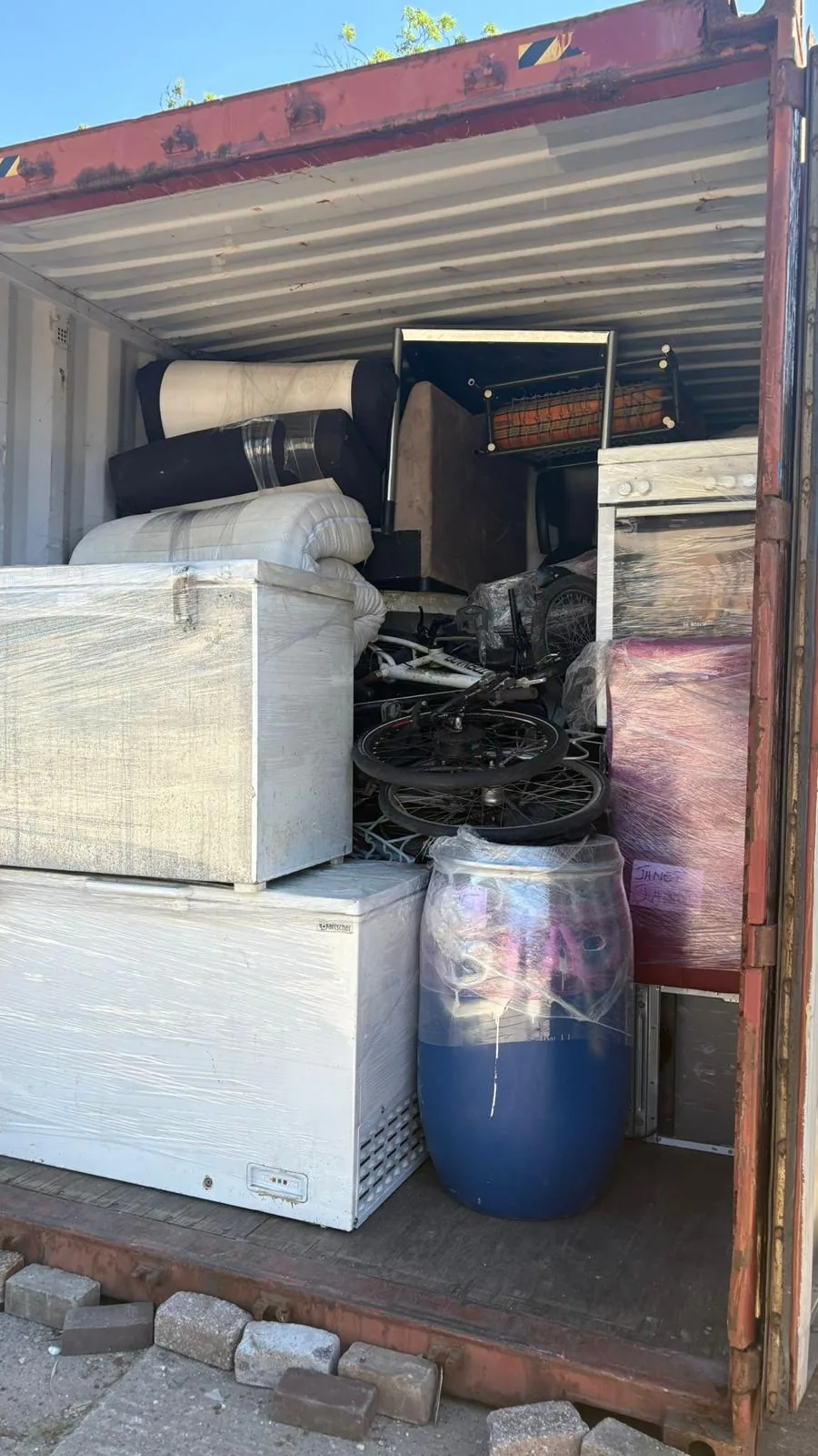 Electrical appliances and household goods prepared in a shipping container